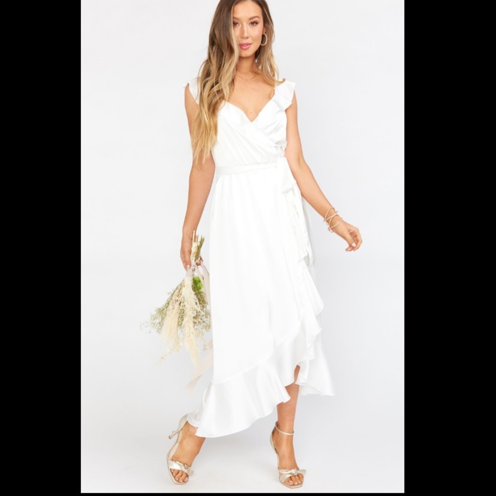 Show me your mumu Samantha ruffle satin wrap dress